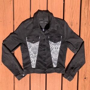 J Brand  x Neiman Marcus Harlow Jean Jacket Denim Black/Provocative Boa SMALL